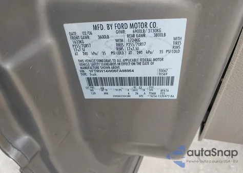 2006 Ford F-150 Xlt from USA, damaged, VIN 1FTRW14W06FA98964